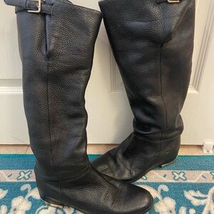 Burberry Women Black Leather Knee-High Slouch Boots. Size 39.